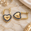 Oro Laminado Huggie Hoop, Gold Filled Style Lock and Heart Design, with Sapphire Blue Micro Pave, Polished, Golden Finish, 02.210.0624.12