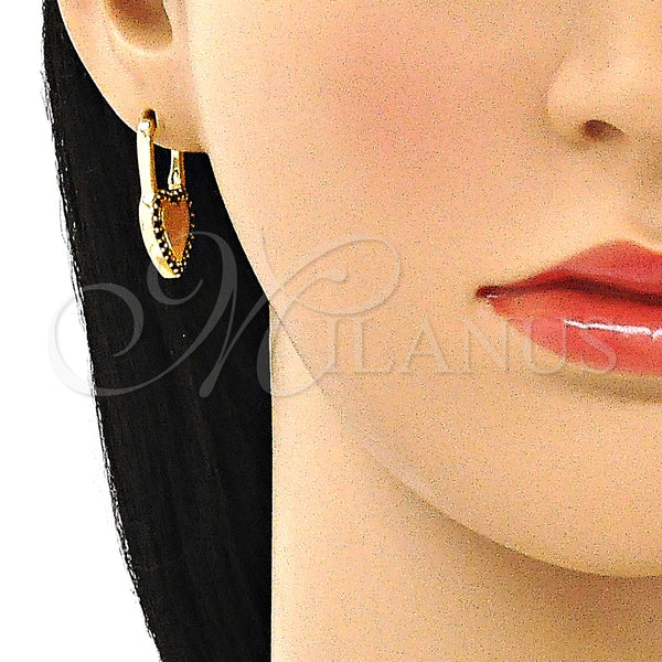 Gold Filled Hoop Earrings — Huggie Hoop Lock and Heart Design with Black — alternate product view — SKU 144992 | Oro Laminado aretes de aro — Huggie Hoop Lock and corazón diseño with negro — SKU 144992