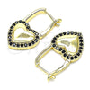 Oro Laminado Huggie Hoop, Gold Filled Style Lock and Heart Design, with Black Micro Pave, Polished, Golden Finish, 02.210.0624.1.12