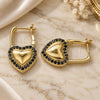 Oro Laminado Huggie Hoop, Gold Filled Style Lock and Heart Design, with Black Micro Pave, Polished, Golden Finish, 02.210.0624.1.12