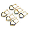 Oro Laminado Huggie Hoop, Gold Filled Style Lock and Heart Design, with Black Micro Pave, Polished, Golden Finish, 02.210.0624.1.12