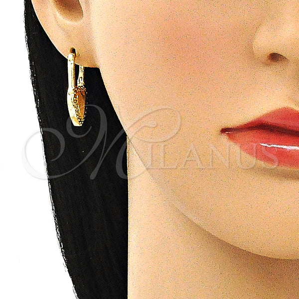 Gold Filled Hoop Earrings — Huggie Hoop Lock and Heart Design with Multicolor — alternate product view — SKU 144993 | Oro Laminado aretes de aro — Huggie Hoop Lock and corazón diseño with Multicolor — SKU 144993