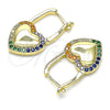Oro Laminado Huggie Hoop, Gold Filled Style Lock and Heart Design, with Multicolor Micro Pave, Polished, Golden Finish, 02.210.0624.2.12