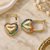 Oro Laminado Huggie Hoop, Gold Filled Style Lock and Heart Design, with Multicolor Micro Pave, Polished, Golden Finish, 02.210.0624.2.12