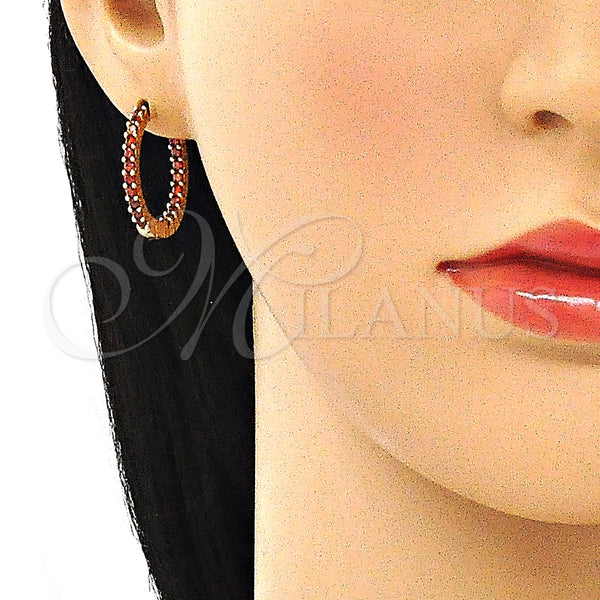 Gold Filled Hoop Earrings — Huggie Hoop with Garnet Cubic Zirconia Polished 02. — alternate product view — SKU 144994 | Oro Laminado aretes de aro — Huggie Hoop with Garnet Cubic Zirconia pulido 02. — SKU 144994
