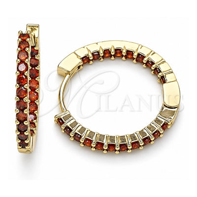 Oro Laminado Huggie Hoop, Gold Filled Style with Garnet Cubic Zirconia, Polished, Golden Finish, 02.210.0625.20