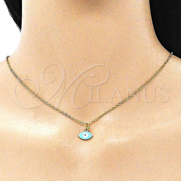 Gold Filled Pendant — Fancy Pendant Evil Eye Design Azul claro Enamel — alternate product view — SKU 145000 | Oro Laminado dije — elegante Pendant Evil Eye diseño Azul claro Enamel — SKU 145000
