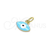 Oro Laminado Fancy Pendant, Gold Filled Style Evil Eye Design, Azul claro Enamel Finish, Golden Finish, 05.341.0047.2