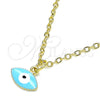 Oro Laminado Fancy Pendant, Gold Filled Style Evil Eye Design, Azul claro Enamel Finish, Golden Finish, 05.341.0047.2