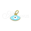 Oro Laminado Fancy Pendant, Gold Filled Style Evil Eye Design, Azul claro Enamel Finish, Golden Finish, 05.341.0047.2