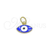 Oro Laminado Fancy Pendant, Gold Filled Style Evil Eye Design, Blue Enamel Finish, Golden Finish, 05.341.0047.3