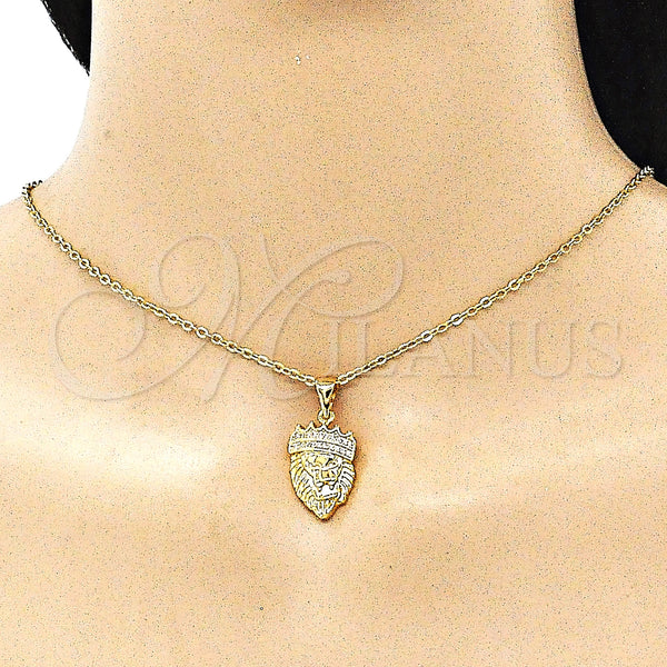 Gold Filled Pendant — Fancy Pendant Lion and Crown Design with White — alternate product view — SKU 145004 | Oro Laminado dije — elegante Pendant Lion and Crown diseño with blanco — SKU 145004
