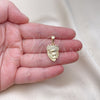 Oro Laminado Fancy Pendant, Gold Filled Style Lion and Crown Design, with White Micro Pave, Polished, Golden Finish, 05.342.0001