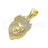 Oro Laminado Fancy Pendant, Gold Filled Style Lion and Crown Design, with White Micro Pave, Polished, Golden Finish, 05.342.0001