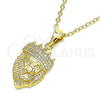 Oro Laminado Fancy Pendant, Gold Filled Style Lion and Crown Design, with White Micro Pave, Polished, Golden Finish, 05.342.0001