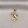 Oro Laminado Fancy Pendant, Gold Filled Style Lion and Crown Design, with White Micro Pave, Polished, Golden Finish, 05.342.0001