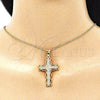 Oro Laminado Religious Pendant, Gold Filled Style Cross Design, with White Micro Pave, Polished, Golden Finish, 05.342.0003