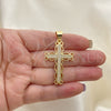 Oro Laminado Religious Pendant, Gold Filled Style Cross Design, with White Micro Pave, Polished, Golden Finish, 05.342.0003