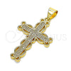 Oro Laminado Religious Pendant, Gold Filled Style Cross Design, with White Micro Pave, Polished, Golden Finish, 05.342.0003