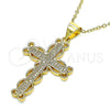 Oro Laminado Religious Pendant, Gold Filled Style Cross Design, with White Micro Pave, Polished, Golden Finish, 05.342.0003