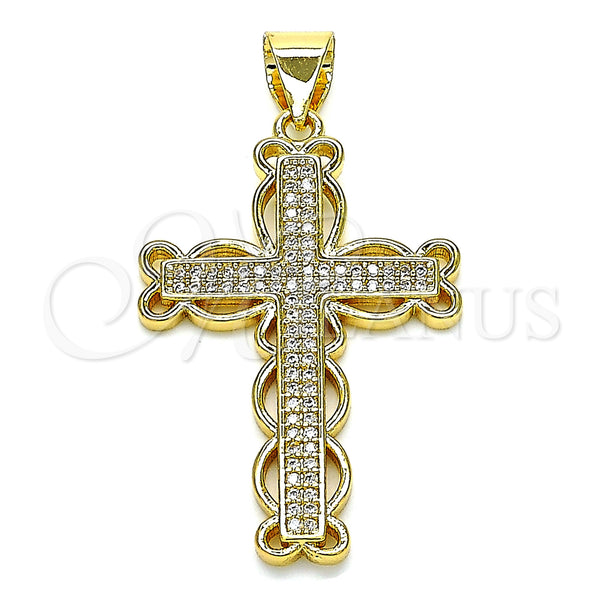 Oro Laminado Religious Pendant, Gold Filled Style Cross Design, with White Micro Pave, Polished, Golden Finish, 05.342.0003