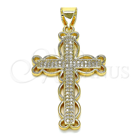 Oro Laminado Religious Pendant, Gold Filled Style Cross Design, with White Micro Pave, Polished, Golden Finish, 05.342.0003