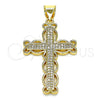 Oro Laminado Religious Pendant, Gold Filled Style Cross Design, with White Micro Pave, Polished, Golden Finish, 05.342.0003