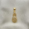 Oro Laminado Fancy Pendant, Gold Filled Style Pineapple Design, with White Micro Pave and White Cubic Zirconia, Polished, Golden Finish, 05.342.0005