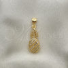 Oro Laminado Fancy Pendant, Gold Filled Style Pineapple Design, with White Micro Pave and White Cubic Zirconia, Polished, Golden Finish, 05.342.0005