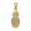 Oro Laminado Fancy Pendant, Gold Filled Style Pineapple Design, with White Micro Pave and White Cubic Zirconia, Polished, Golden Finish, 05.342.0005