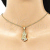 Oro Laminado Religious Pendant, Gold Filled Style Praying Hands Design, with White Micro Pave, Polished, Golden Finish, 05.342.0006