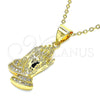 Oro Laminado Religious Pendant, Gold Filled Style Praying Hands Design, with White Micro Pave, Polished, Golden Finish, 05.342.0006