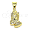 Oro Laminado Religious Pendant, Gold Filled Style Praying Hands Design, with White Micro Pave, Polished, Golden Finish, 05.342.0006