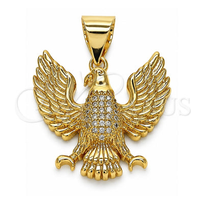 Oro Laminado Fancy Pendant, Gold Filled Style Eagle Design, with White Micro Pave, Polished, Golden Finish, 05.342.0008