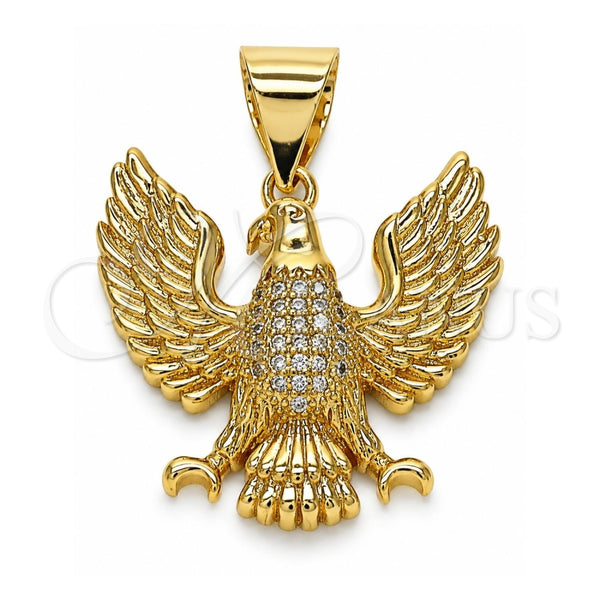 Oro Laminado Fancy Pendant, Gold Filled Style Eagle Design, with White Micro Pave, Polished, Golden Finish, 05.342.0008