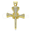Oro Laminado Religious Pendant, Gold Filled Style Cross Design, with White Micro Pave, Polished, Golden Finish, 05.342.0011
