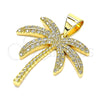 Oro Laminado Fancy Pendant, Gold Filled Style Palm Tree Design, with White Micro Pave, Polished, Golden Finish, 05.342.0012