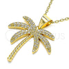 Oro Laminado Fancy Pendant, Gold Filled Style Palm Tree Design, with White Micro Pave, Polished, Golden Finish, 05.342.0012