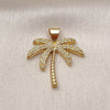 Oro Laminado Fancy Pendant, Gold Filled Style Palm Tree Design, with White Micro Pave, Polished, Golden Finish, 05.342.0012