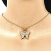 Oro Laminado Fancy Pendant, Gold Filled Style Butterfly Design, with White Micro Pave, Polished, Golden Finish, 05.342.0013