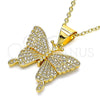 Oro Laminado Fancy Pendant, Gold Filled Style Butterfly Design, with White Micro Pave, Polished, Golden Finish, 05.342.0013