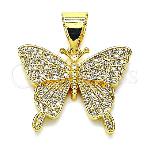 Oro Laminado Fancy Pendant, Gold Filled Style Butterfly Design, with White Micro Pave, Polished, Golden Finish, 05.342.0013