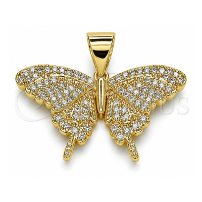 Oro Laminado Fancy Pendant, Gold Filled Style Butterfly Design, with White Micro Pave, Polished, Golden Finish, 05.342.0014