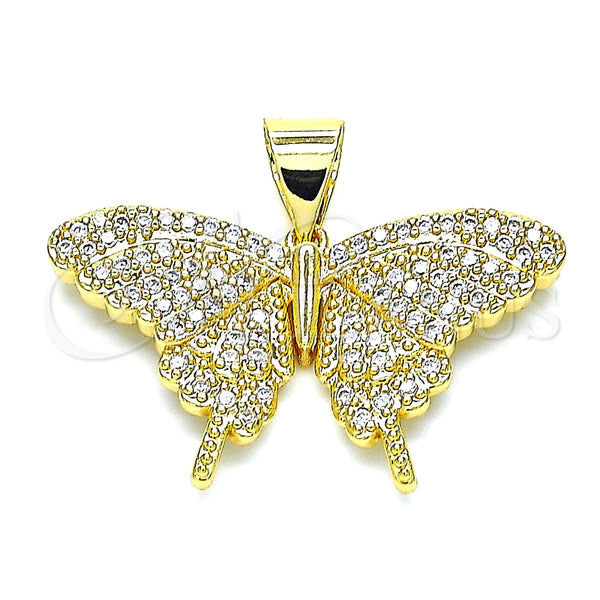 Oro Laminado Fancy Pendant, Gold Filled Style Butterfly Design, with White Micro Pave, Polished, Golden Finish, 05.342.0014