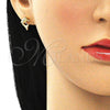 Oro Laminado Stud Earring, Gold Filled Style Dolphin Design, with White Micro Pave, Polished, Golden Finish, 02.342.0114