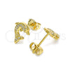 Oro Laminado Stud Earring, Gold Filled Style Dolphin Design, with White Micro Pave, Polished, Golden Finish, 02.342.0114
