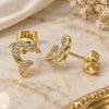 Oro Laminado Stud Earring, Gold Filled Style Dolphin Design, with White Micro Pave, Polished, Golden Finish, 02.342.0114