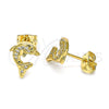Oro Laminado Stud Earring, Gold Filled Style Dolphin Design, with White Micro Pave, Polished, Golden Finish, 02.342.0114