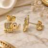 Oro Laminado Stud Earring, Gold Filled Style Elephant Design, with White and Ruby Micro Pave, Polished, Golden Finish, 02.342.0115