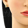 Oro Laminado Stud Earring, Gold Filled Style Dog Design, with White Micro Pave, Polished, Golden Finish, 02.342.0116